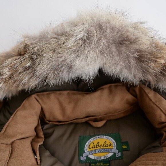 VTG Cabela's for Women 80% Goose Down 100% Coyote Fur Hood Puffer Zip Up Jacket - Picture 6 of 15